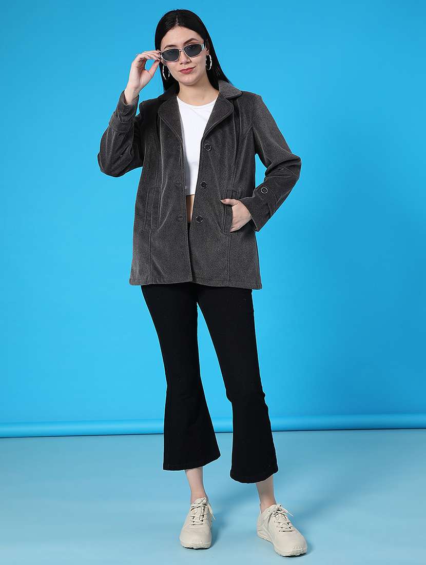 women solid lapel collar regular coat - 21966372 -  Standard Image - 4