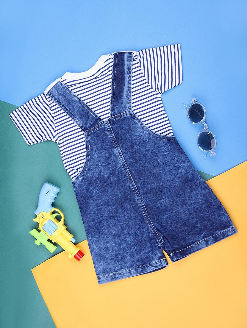 kids printed t-shirt with denim dungree set - 21966373 - Standard Image - 1