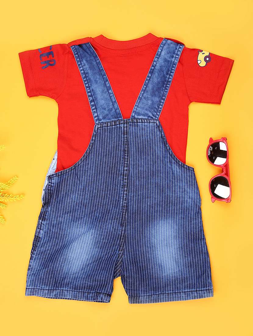 boys striped t-shirt & dungaree casual wear set - 21966374 -  Standard Image - 1