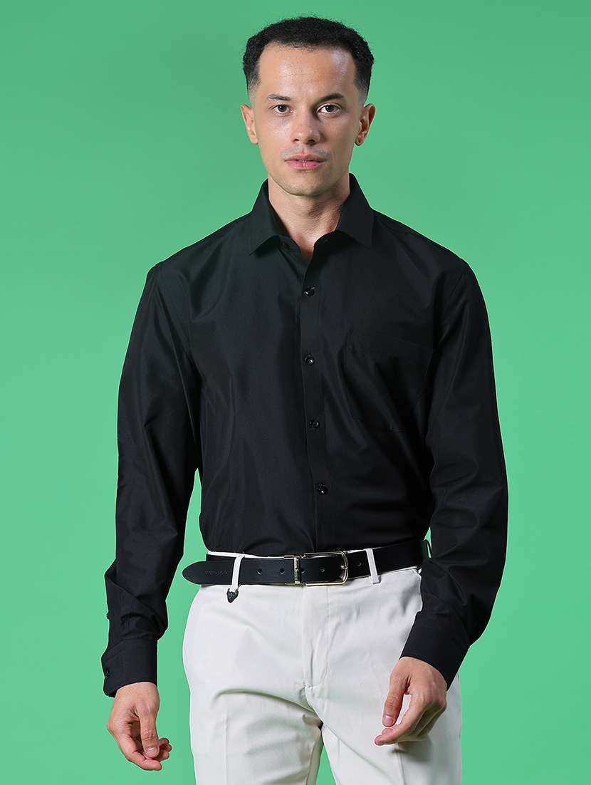 men solid collared long sleeve shirt