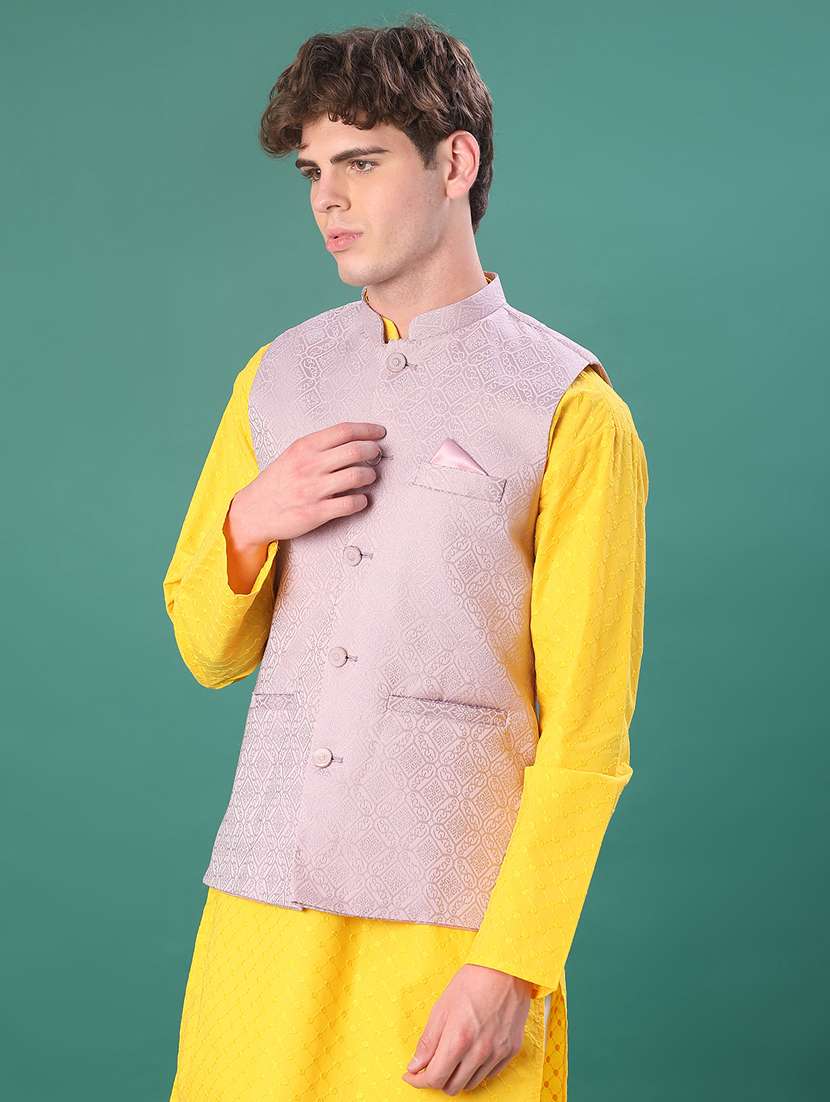 men self design mandarin neck regular fit nehru jacket - 21966421 -  Standard Image - 1