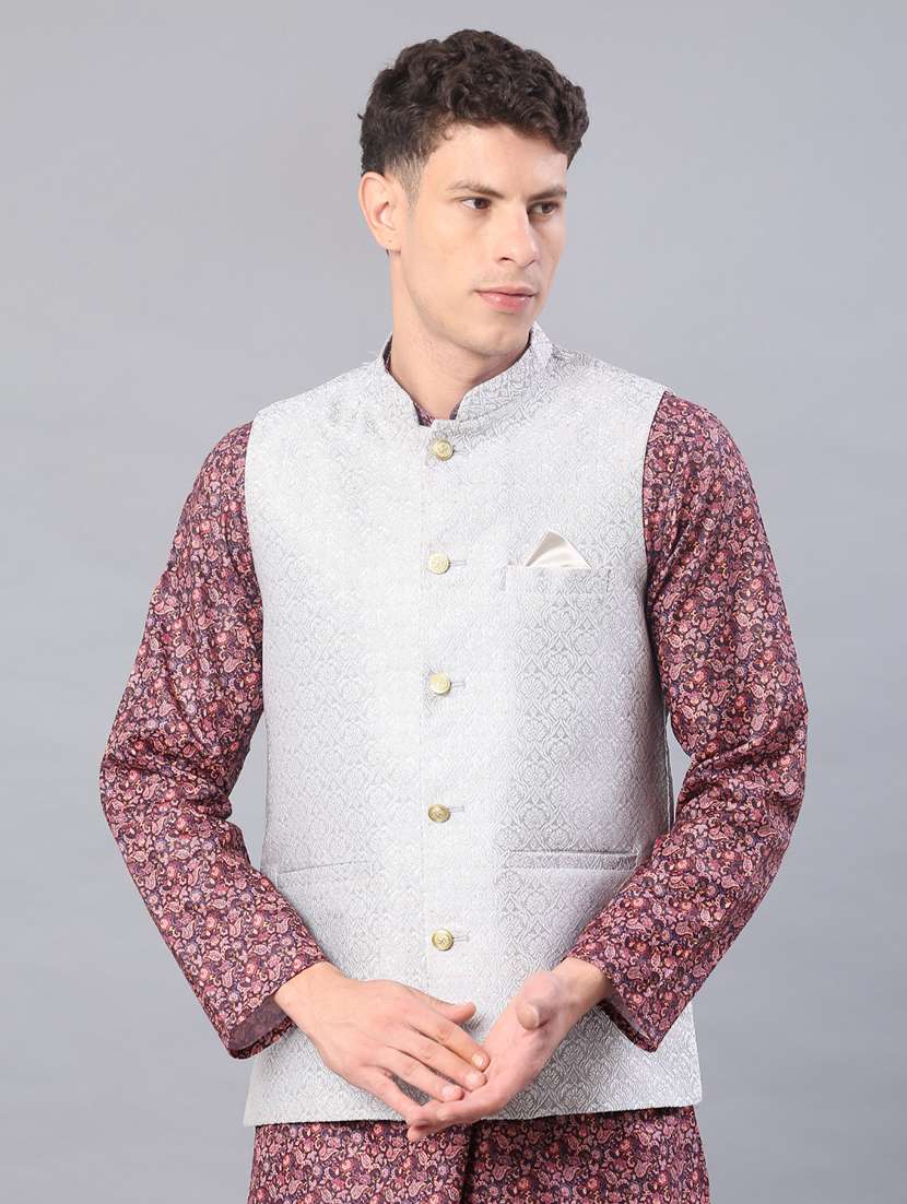 men self design mandarin neck regular fit nehru jacket - 21966422 -  Standard Image - 1