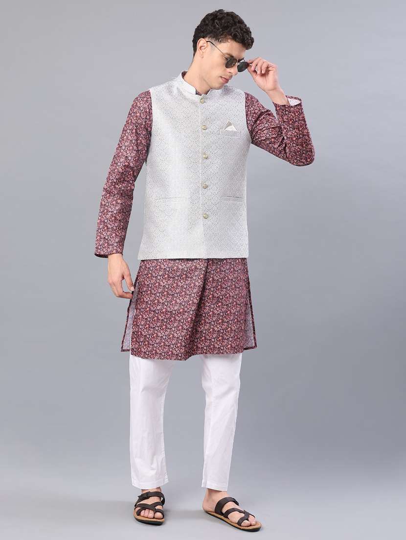 men self design mandarin neck regular fit nehru jacket - 21966422 -  Standard Image - 4