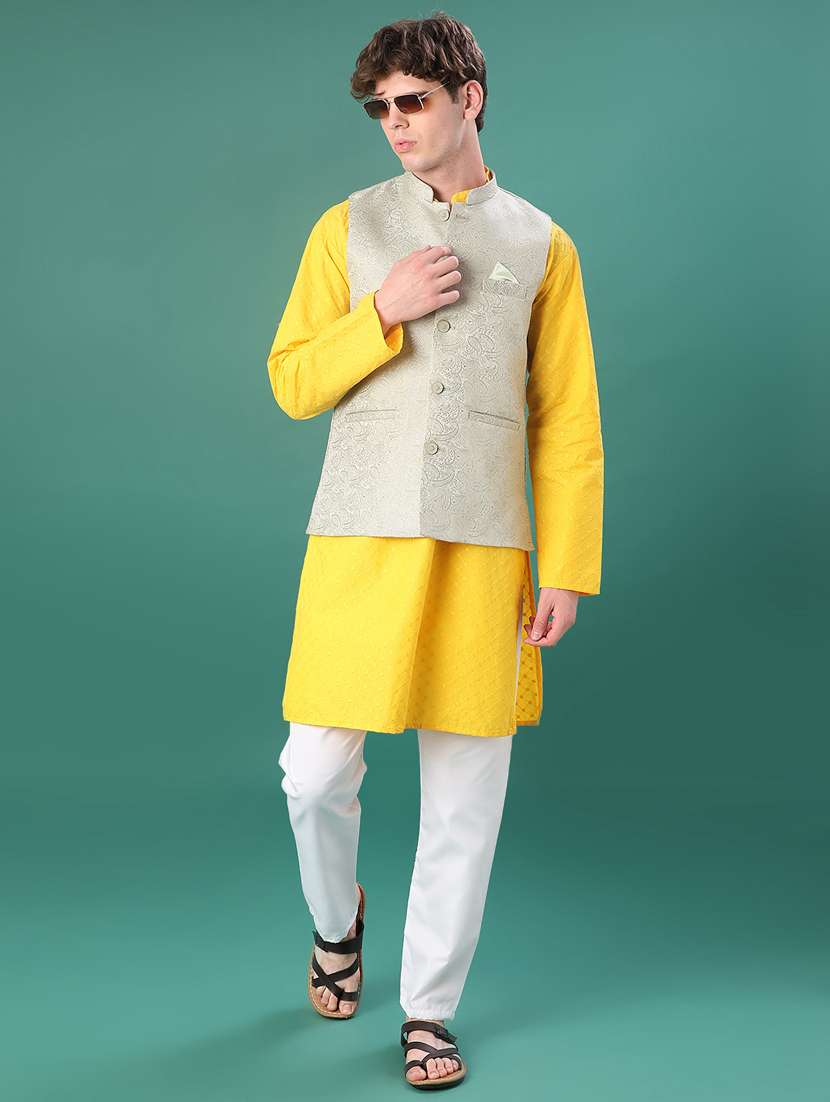 men self design mandarin neck regular fit nehru jacket - 21966423 -  Standard Image - 4