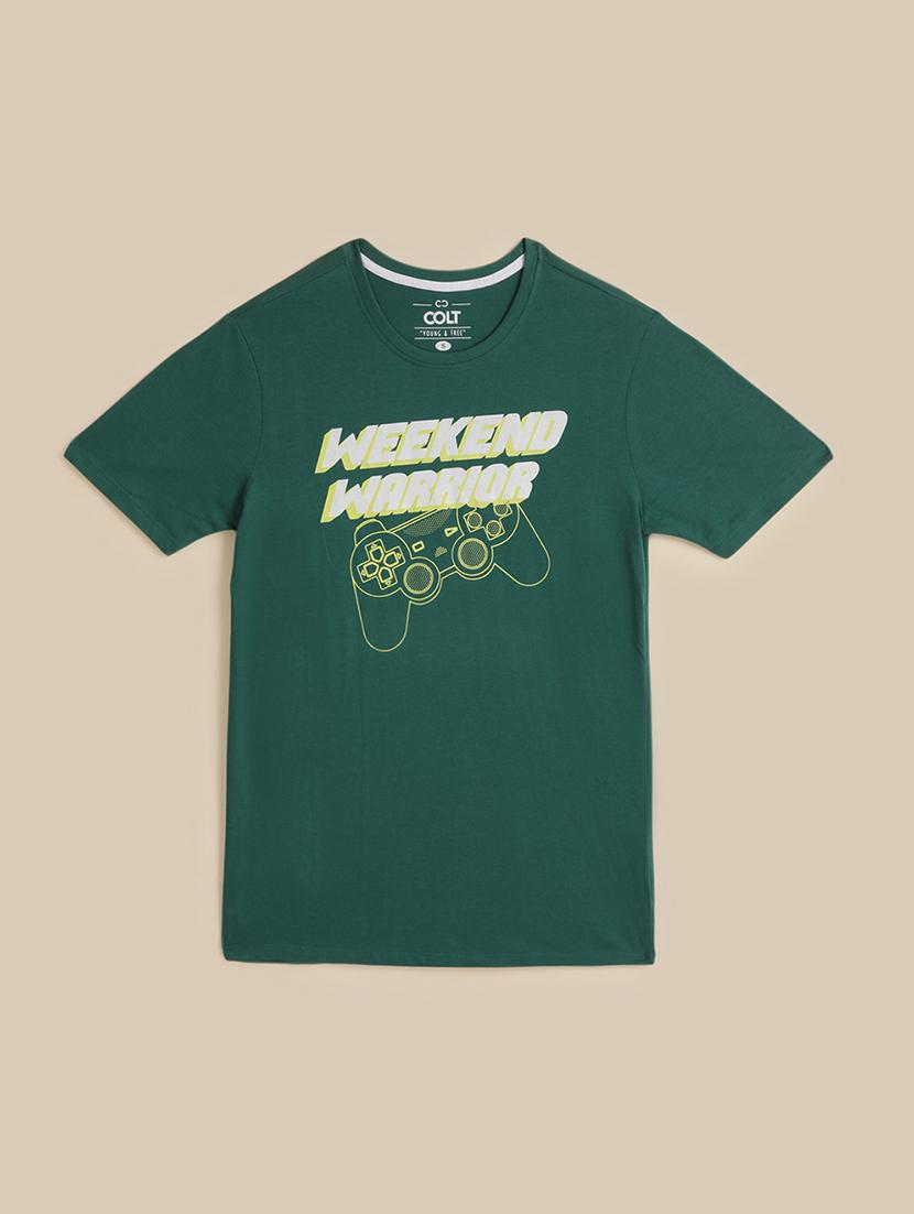 men front print round neck regular fit t-shirt - 21966464 - Zoom Image - 0