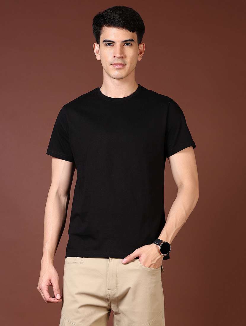 Men Solid Round Neck Regular Fit T-shirt - 21966557 -  Standard Image - 1