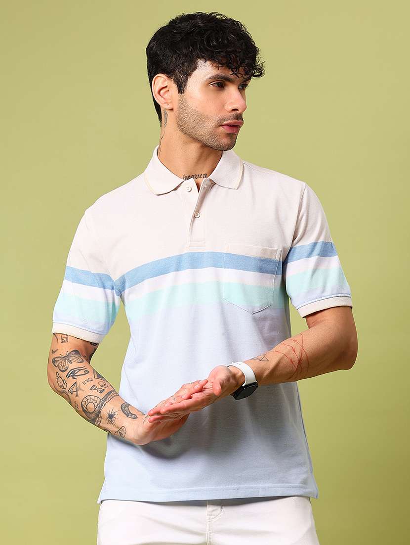 men striped short sleeve regular fit polo t-shirt - 21966595 - Standard Image - 1