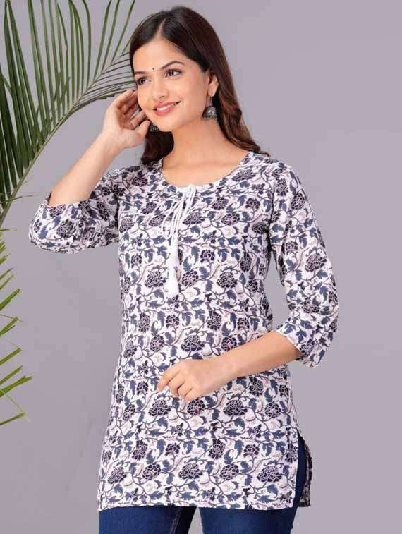 women three quarter sleeve straight kurti - 21966640 -  Standard Image - 1