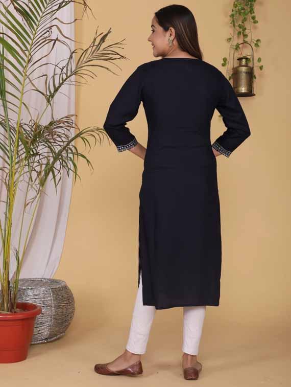 women three quarter sleeve straight kurta - 21966647 - Standard Image - 4
