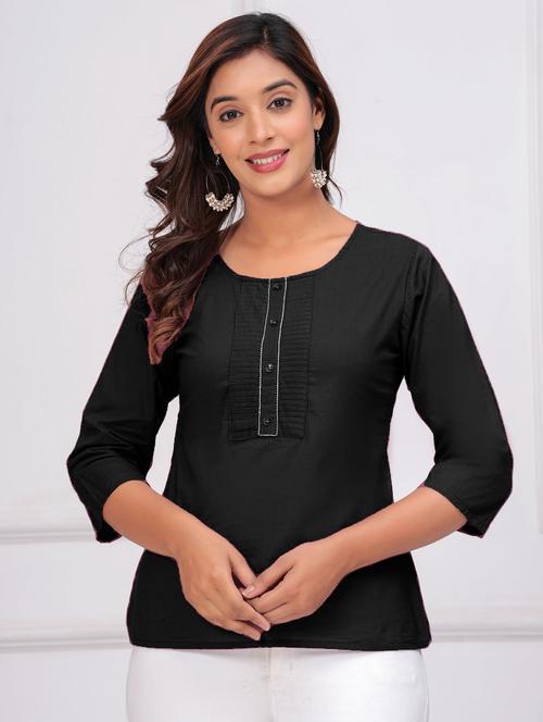 women three quarter sleeve straight kurti - 21966660 - Standard Image - 0