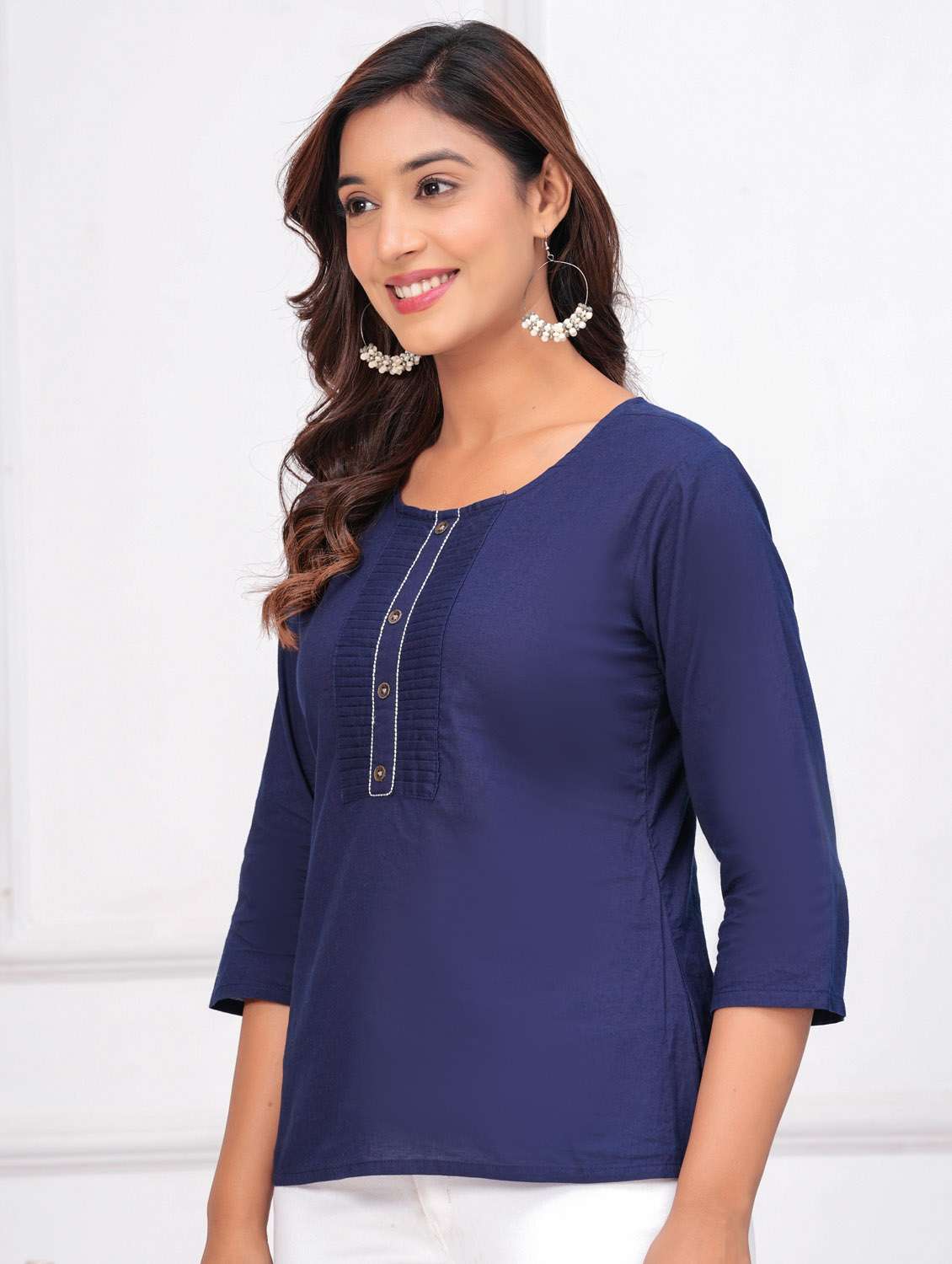 women three quarter sleeve straight kurti - 21966661 -  Standard Image - 1