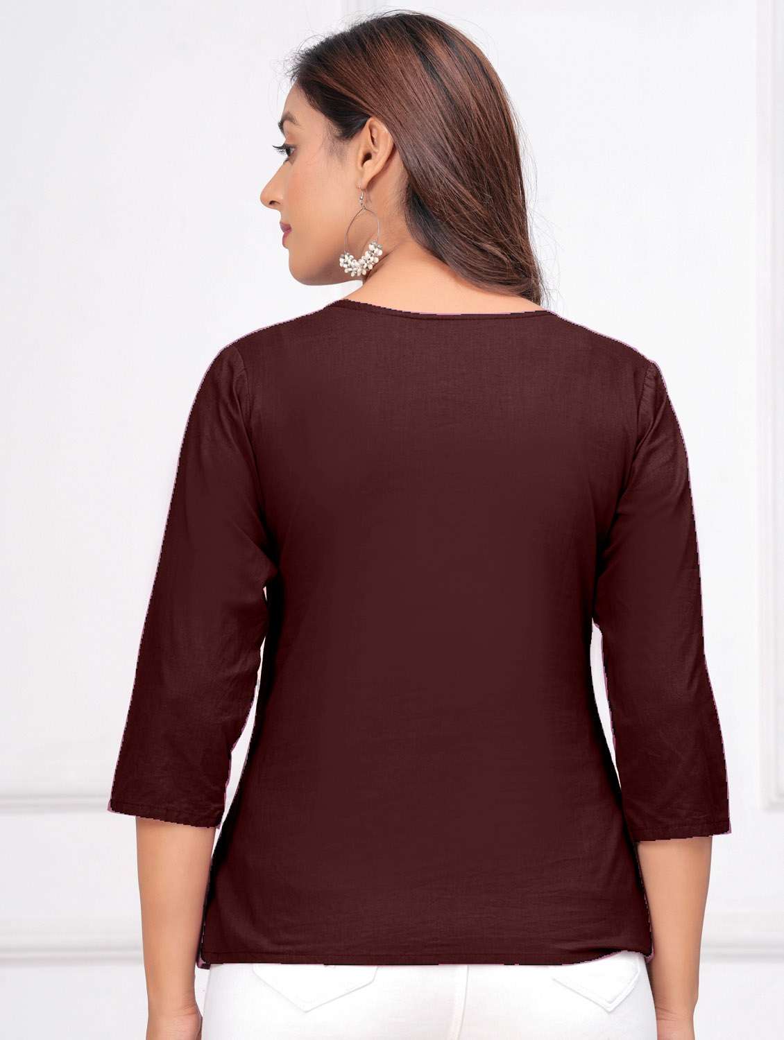 women three quarter sleeve straight kurti - 21966665 - Standard Image - 1
