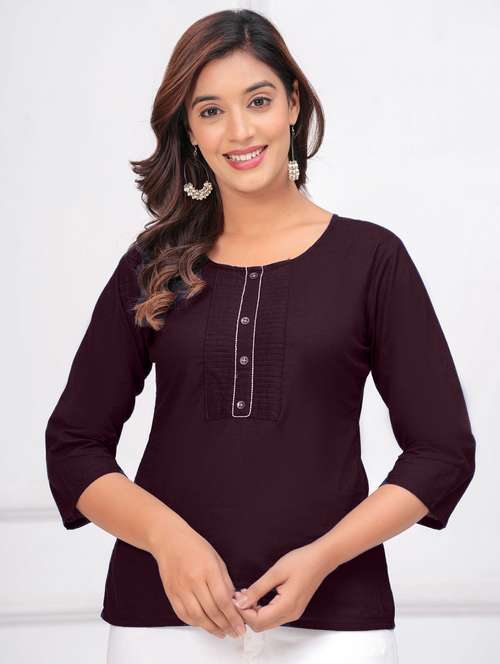women three quarter sleeve straight kurti - 21966666 - Standard Image - 0