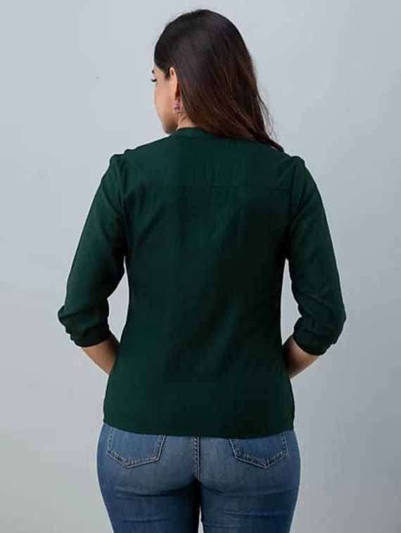 women solid three quarter sleeve ethnic top - 21966674 - Standard Image - 1
