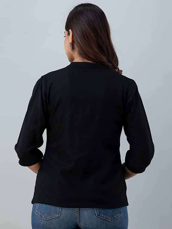 women solid three quarter sleeve ethnic top - 21966675 -  Standard Image - 1