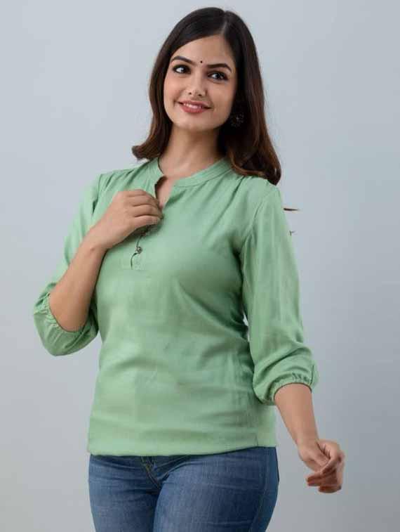 women solid three quarter sleeve ethnic top - 21966682 - Standard Image - 1