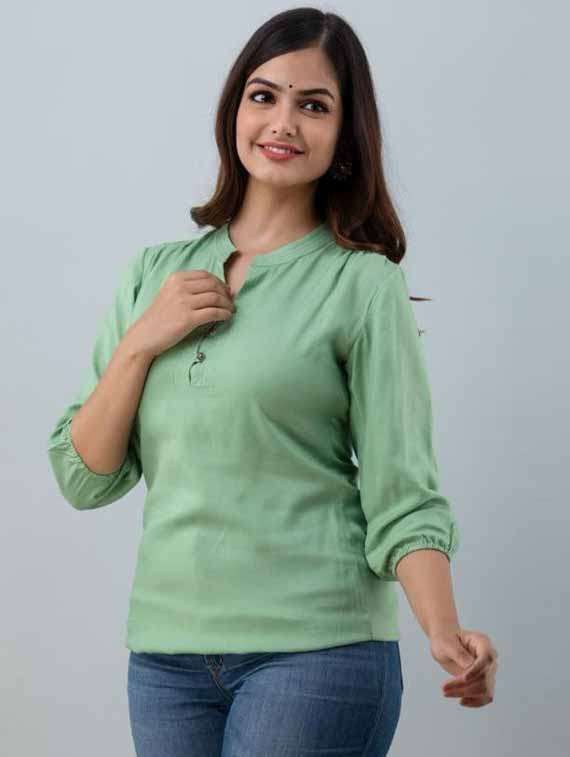 women solid three quarter sleeve ethnic top - 21966683 - Standard Image - 1