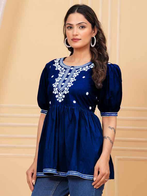 women embroidered puff sleeve ethnic top - 21966688 -  Standard Image - 1