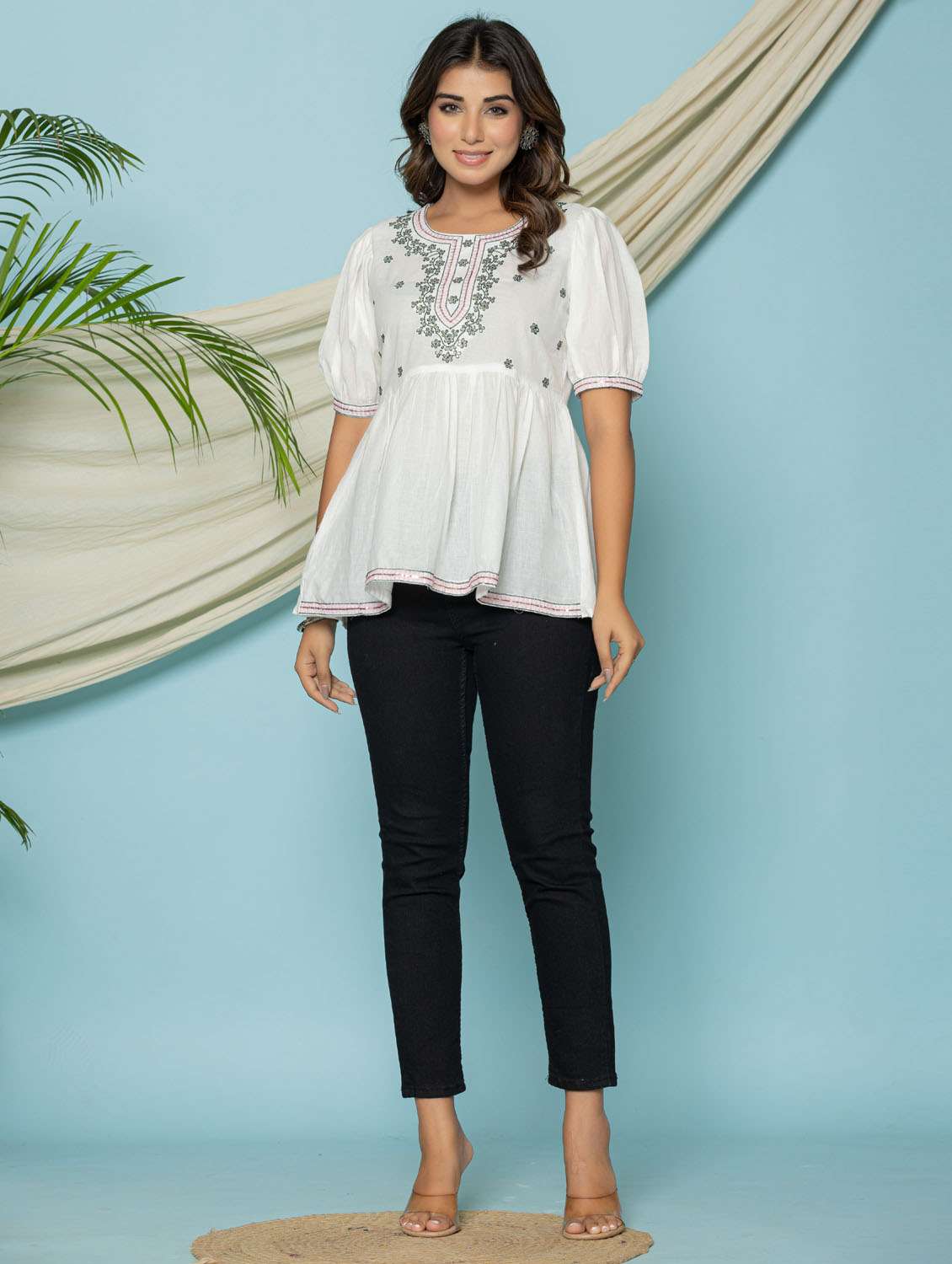 women embroidered puff sleeve ethnic top - 21966692 -  Standard Image - 4