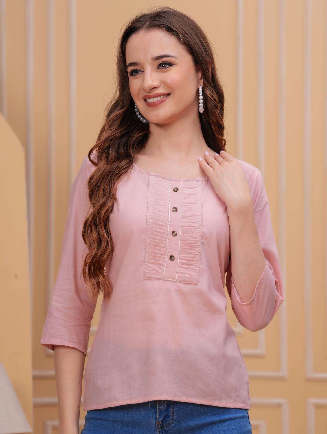 women three quarter sleeve straight kurti - 21966697 -  Standard Image - 1