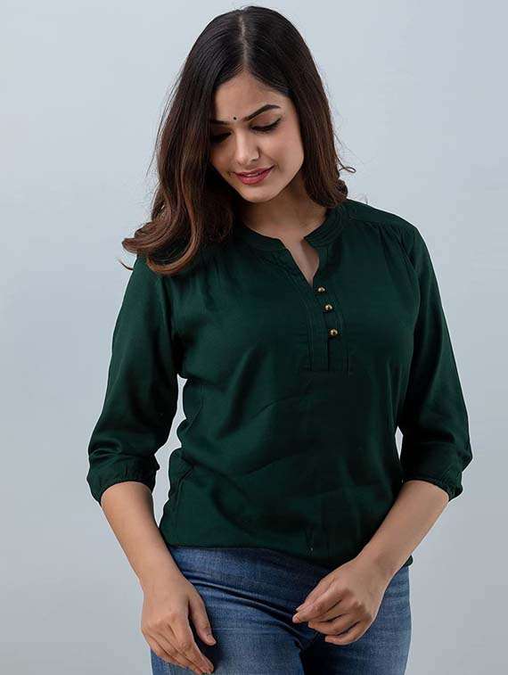 women pack of 2 solid mandarin neck ethnic top - 21966700 - Standard Image - 1
