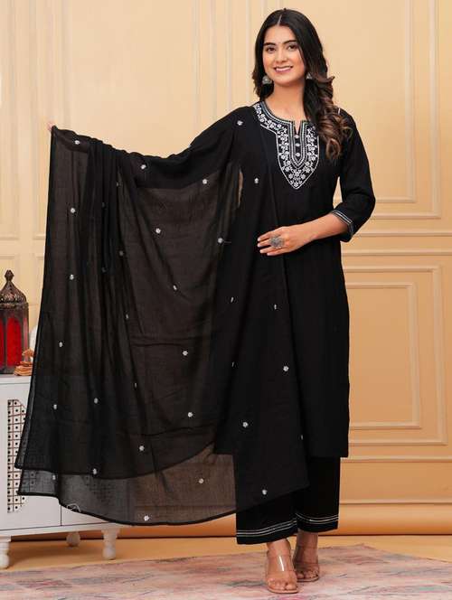 women three quarter sleeve kurta pant with dupatta set - 21966712 - Standard Image - 0