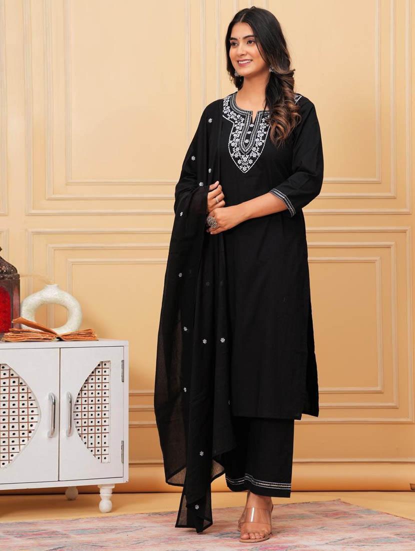 women three quarter sleeve kurta pant with dupatta set - 21966712 - Standard Image - 1