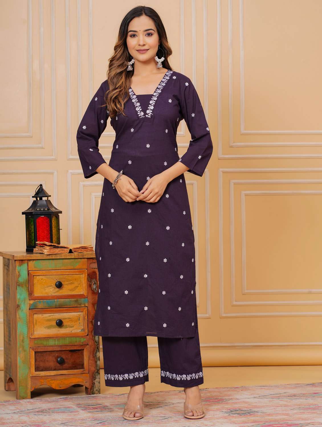 women three quarter sleeve kurta pant with dupatta set - 21966745 - Standard Image - 1