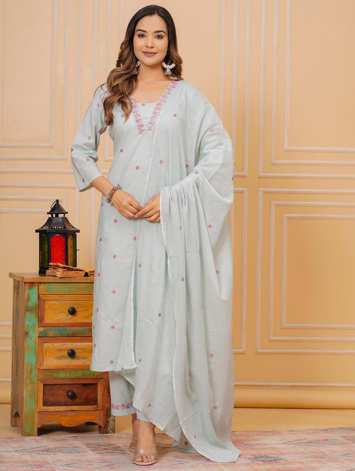women three quarter sleeve kurta pant with dupatta set - 21966748 - Standard Image - 4