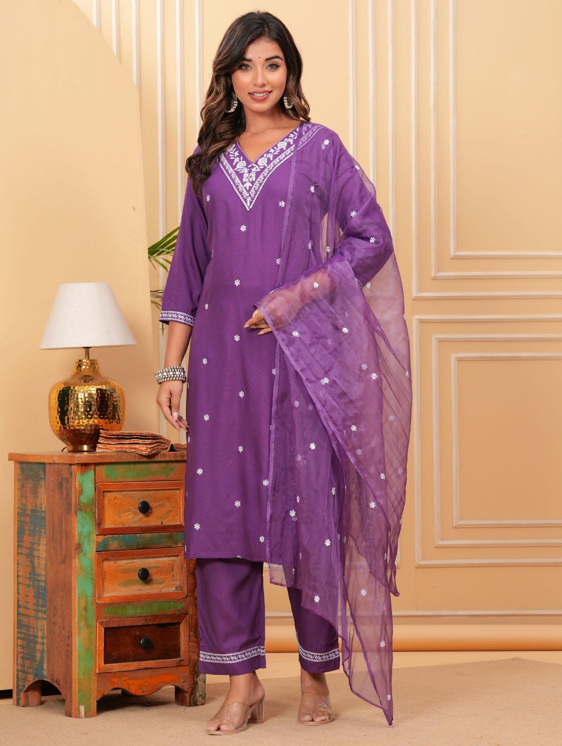 women three quarter sleeve kurta pant with dupatta set - 21966759 - Standard Image - 1