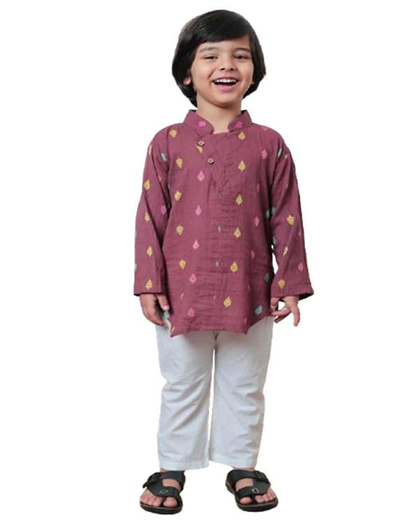 boys self design mandarin neck kurta - 21966774 -  Standard Image - 1