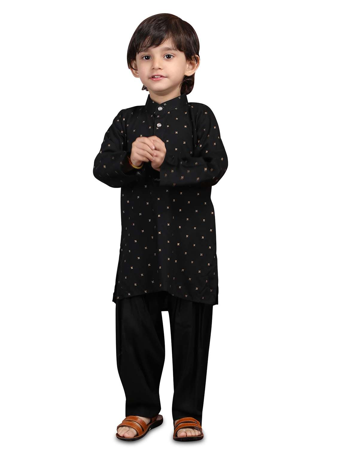 boys printed mandarin neck kurta salwar set - 21966778 -  Standard Image - 1