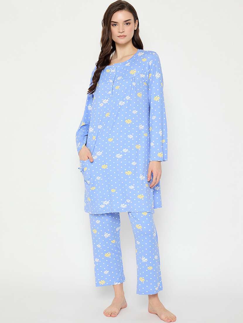 women printed long sleeve nightwear pyjama set - 21966790 -  Standard Image - 1