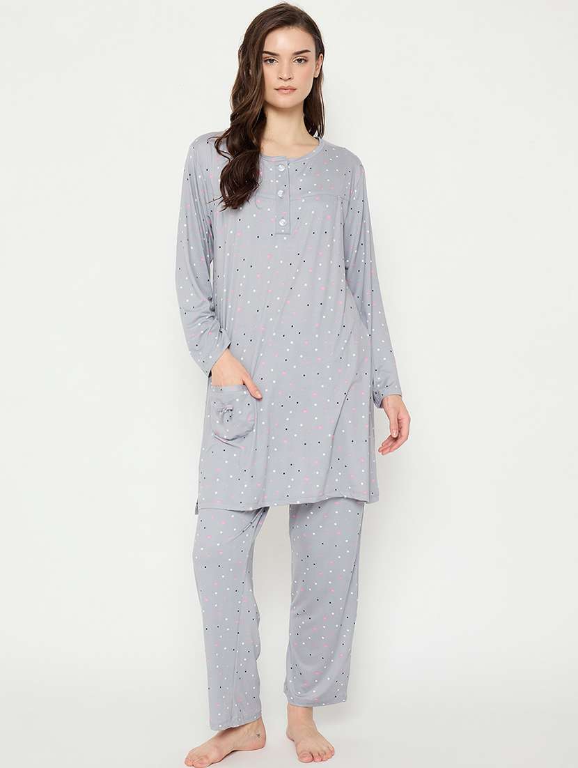 women printed long sleeve nightwear pyjama set - 21966791 -  Standard Image - 1