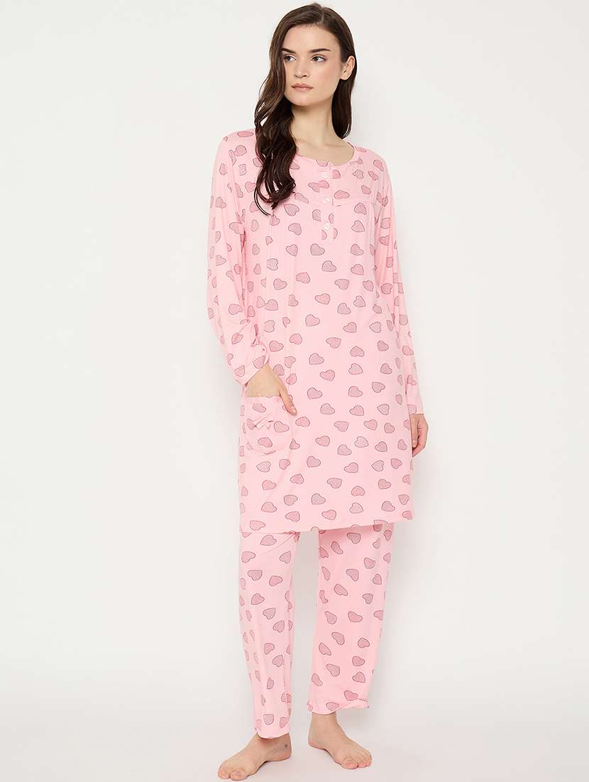 women printed long sleeve nightwear pyjama set - 21966794 -  Standard Image - 1