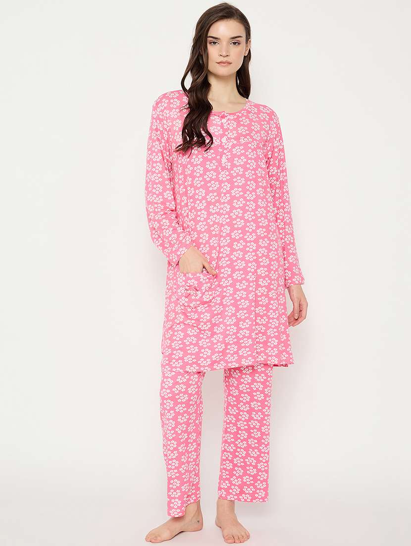 women printed long sleeve nightwear pyjama set - 21966795 -  Standard Image - 1