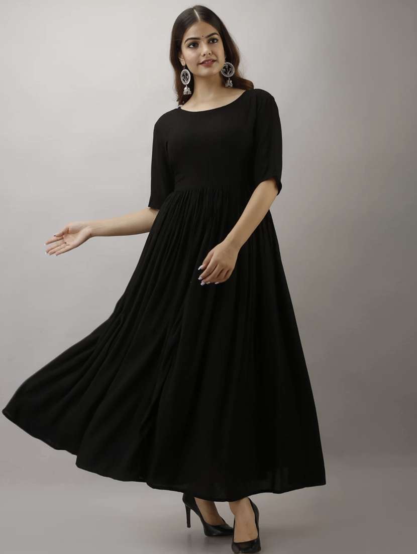 women black solid elbow sleeve anarkali ethnic dress - 21966806 -  Standard Image - 1