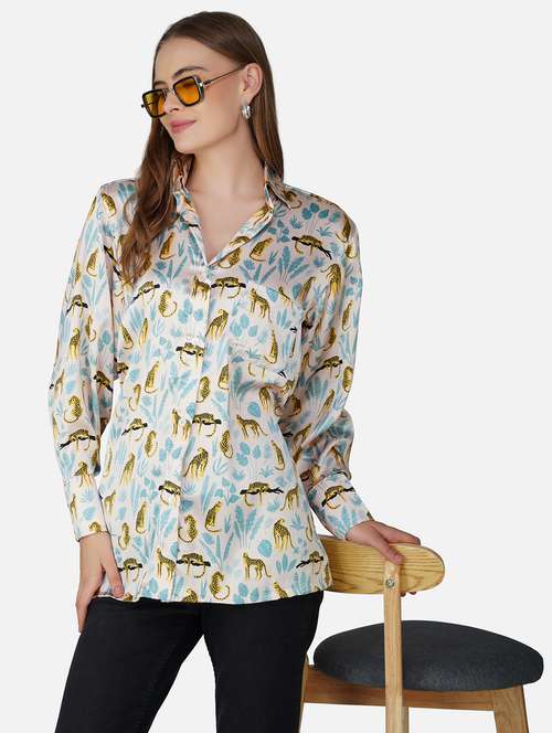 women printed collared long sleeve shirt - 21966835 -  Standard Image - 0