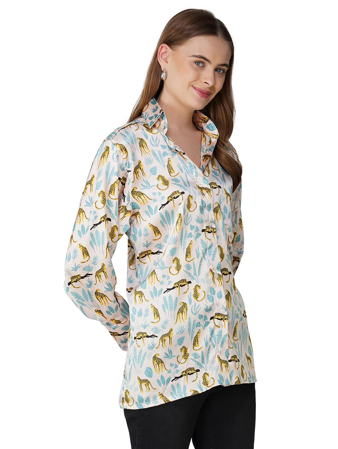 women printed collared long sleeve shirt - 21966835 - Standard Image - 1
