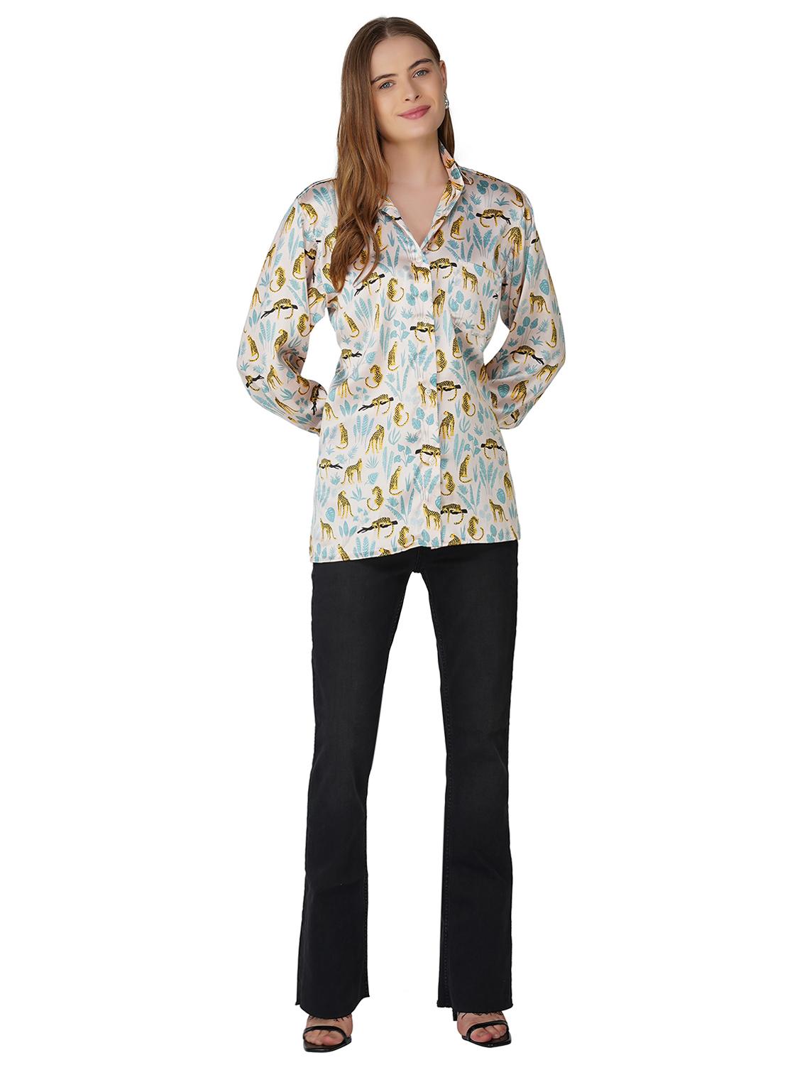 women printed collared long sleeve shirt - 21966835 - Standard Image - 4