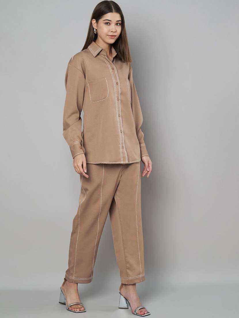 women solid shirt and trouser co-ord set - 21966838 -  Standard Image - 1