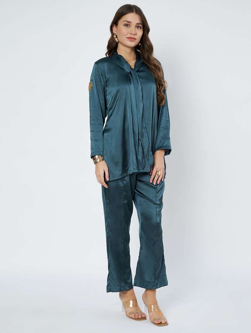 women soolid top and trouser co-ord set - 21966844 -  Standard Image - 1