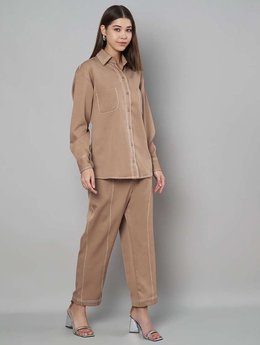 women solid shirt and trouser co-ord set - 21966849 -  Standard Image - 1