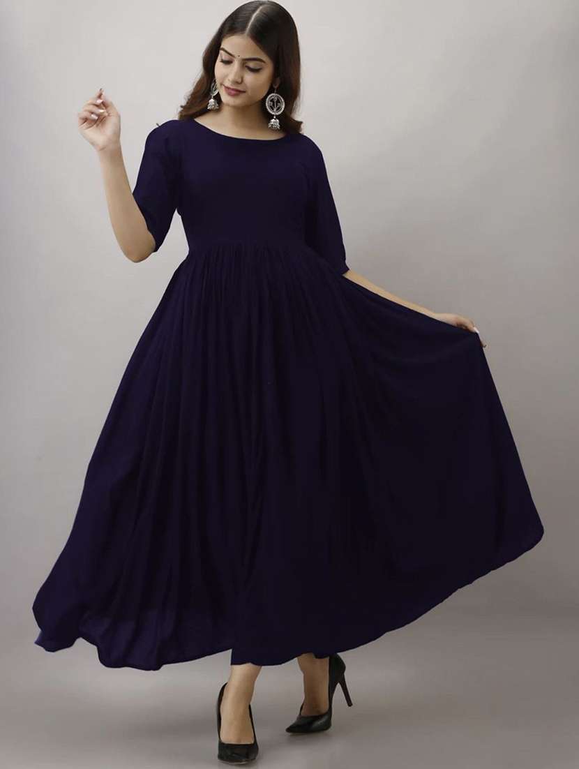 women solid round neck fit and flared maxi dress - 21966858 -  Standard Image - 1