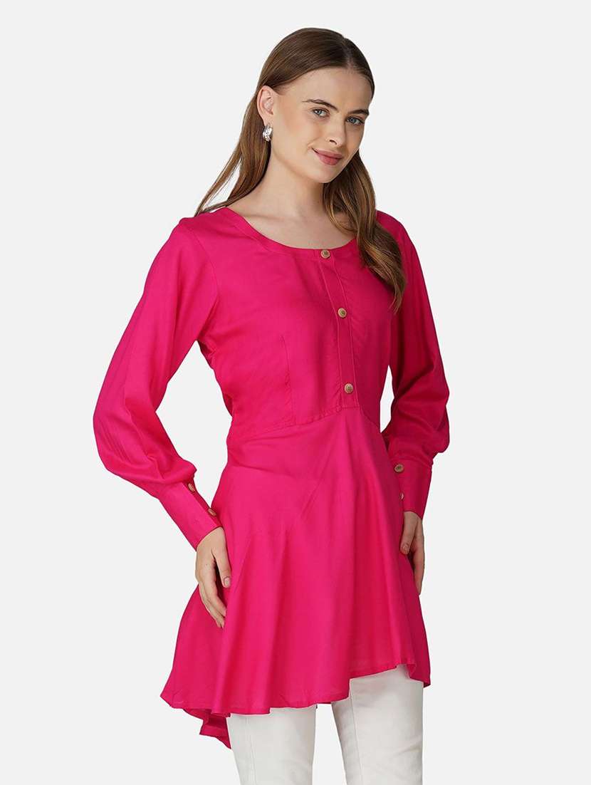 women pink solid long sleeve high-low top - 21966862 -  Standard Image - 1