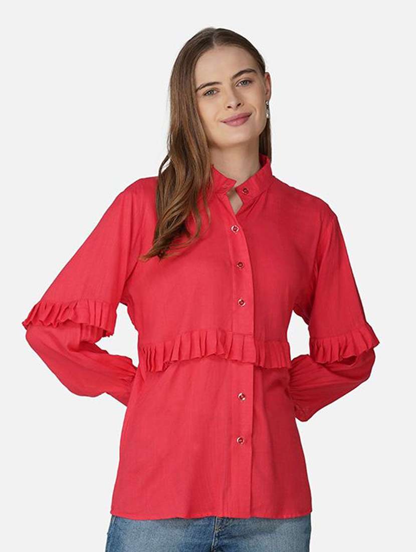 women solid long sleeve shirt style top