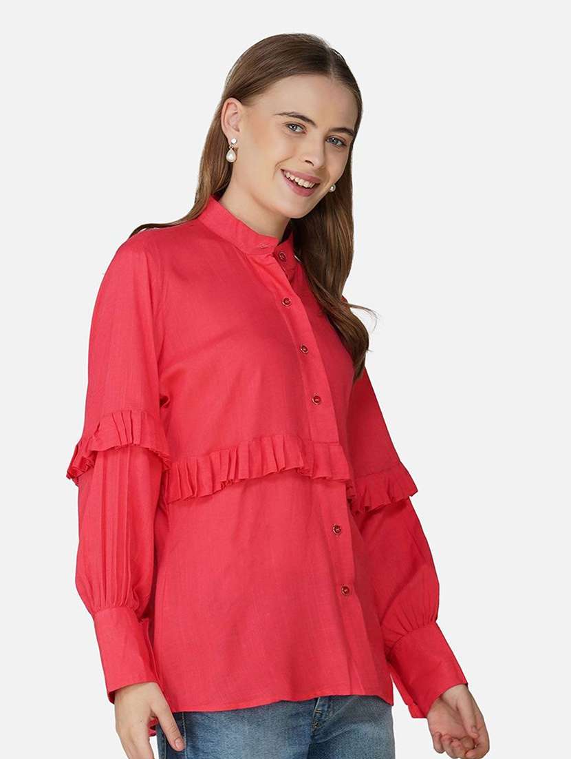 women solid long sleeve shirt style top - 21966865 -  Standard Image - 1