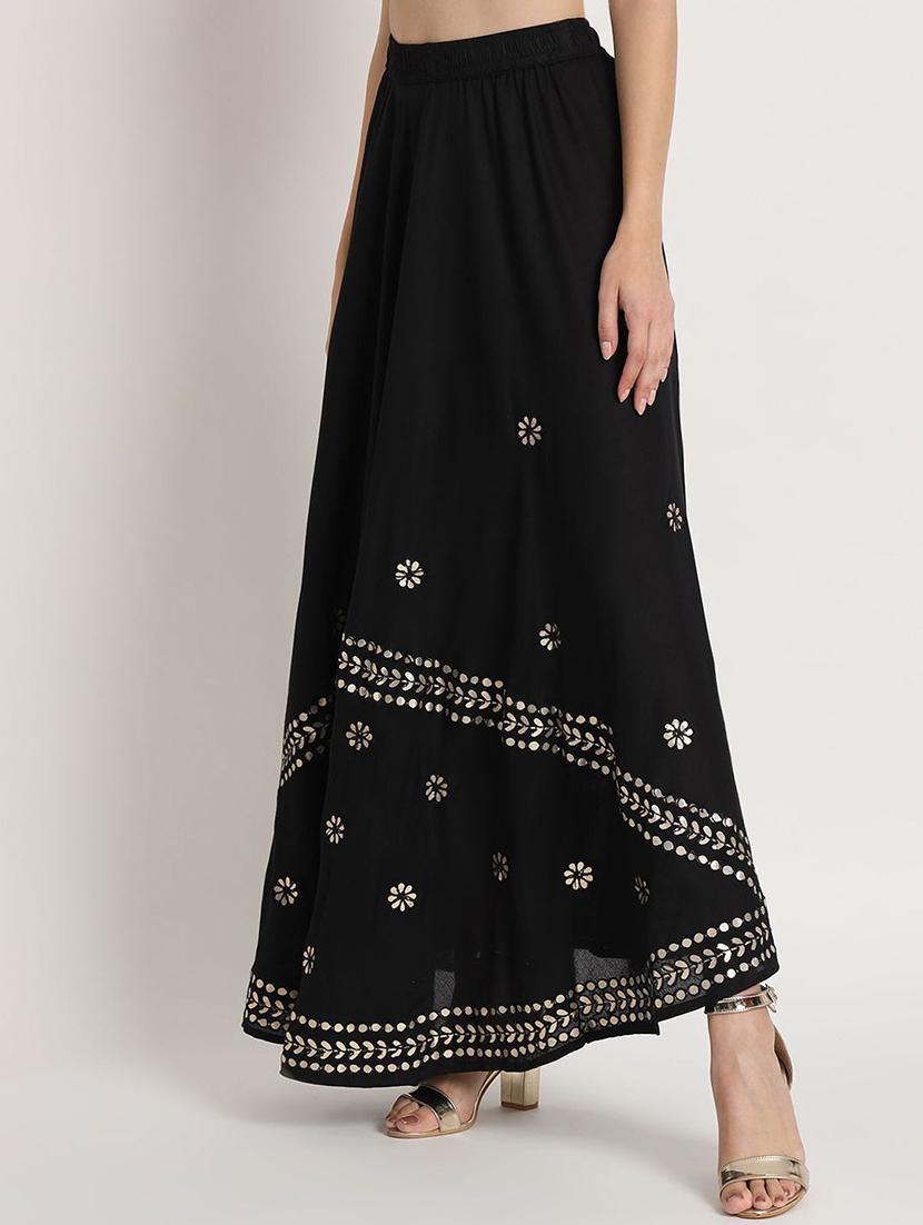 women mirror work mid rise flared maxi skirt - 21966868 -  Standard Image - 1