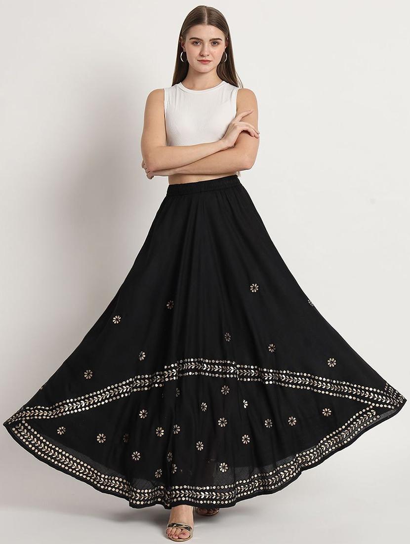 women mirror work mid rise flared maxi skirt - 21966868 - Standard Image - 4