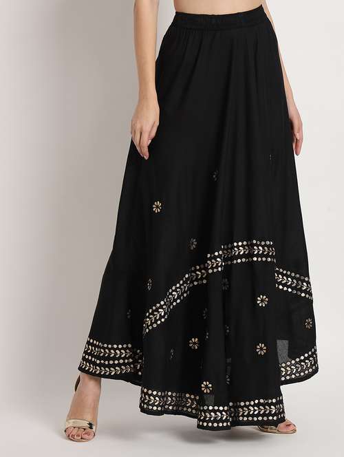 women mirror work mid rise flared maxi skirt - 21966869 -  Standard Image - 0